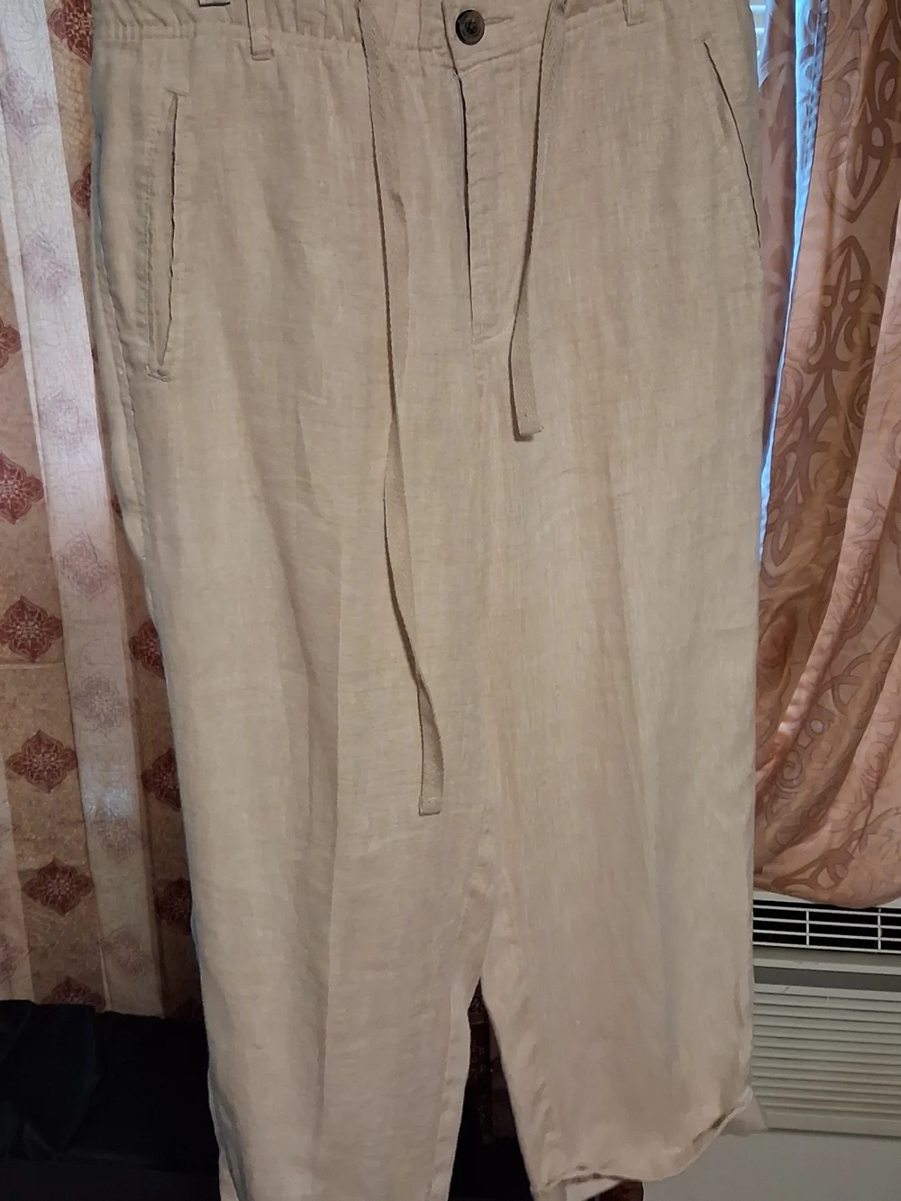 Men's TASSO ELBA off white/light beige Lightweight Linen Drawstring Pants!
